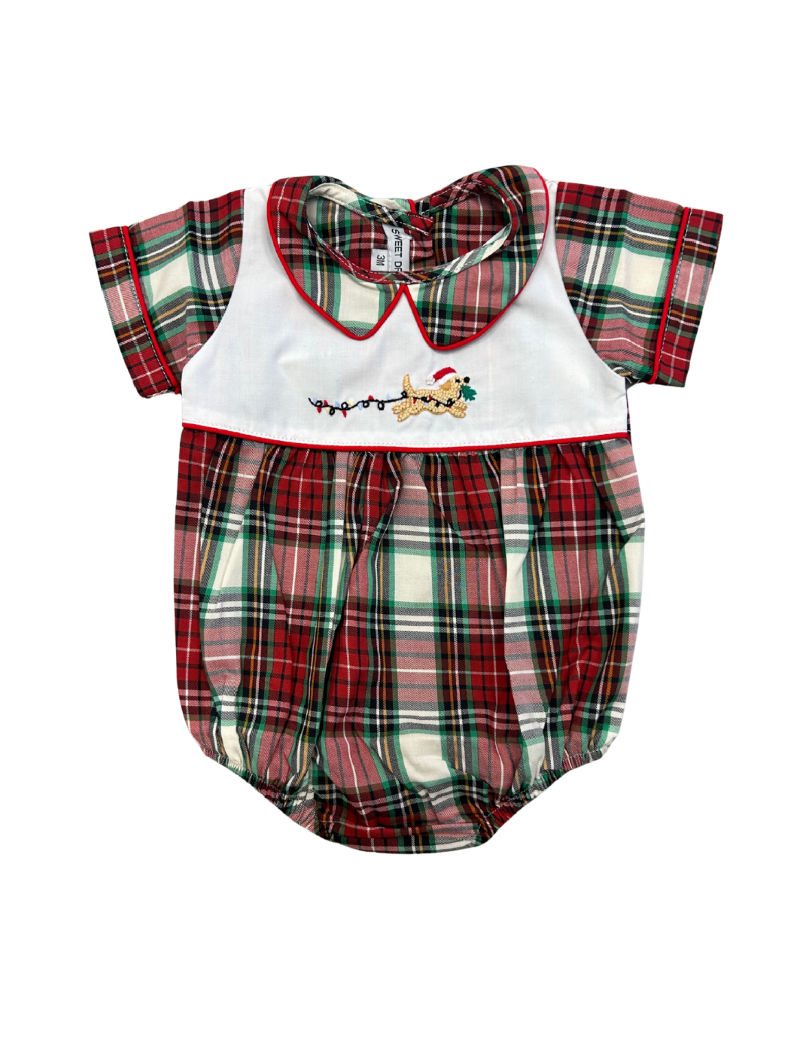 Sweet Dreams Dog & Christmas Lights Emb Plaid Bubble