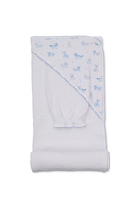 Kissy Kissy Puppy Paws Blue Hooded Towel w/ Mitt Set