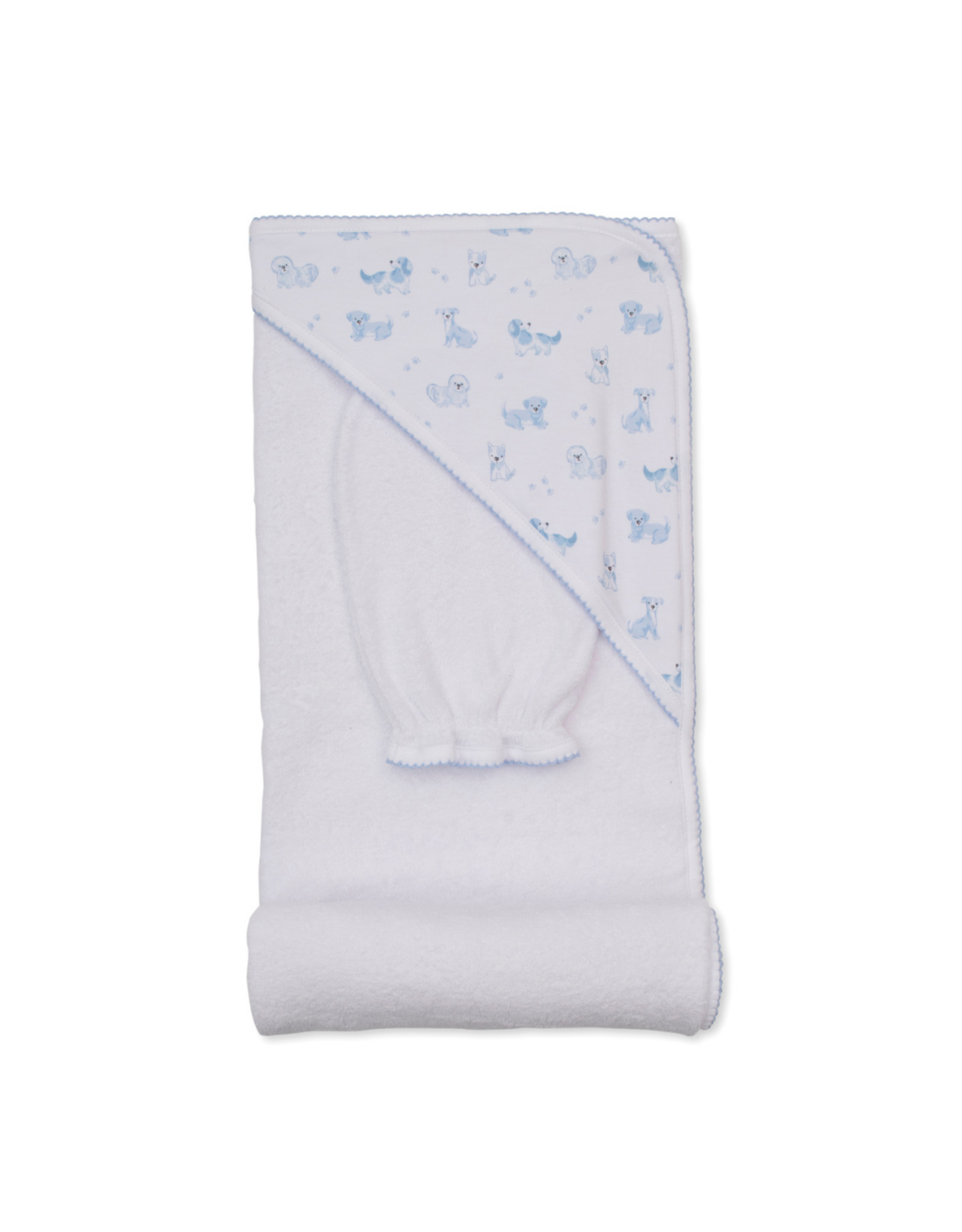 Kissy Kissy Puppy Paws Blue Hooded Towel w/ Mitt Set