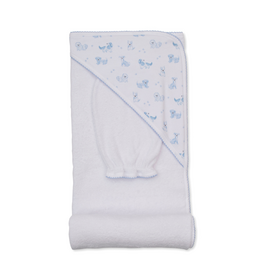 Kissy Kissy Puppy Paws Blue Hooded Towel w/ Mitt Set