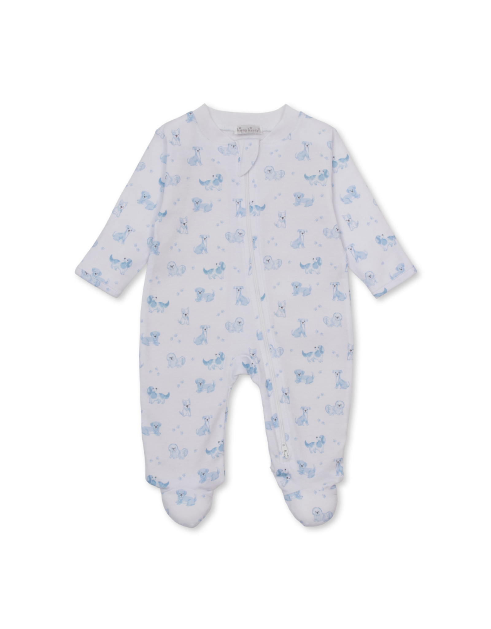 Kissy Kissy Puppy Paws Blue Print Zip Footie