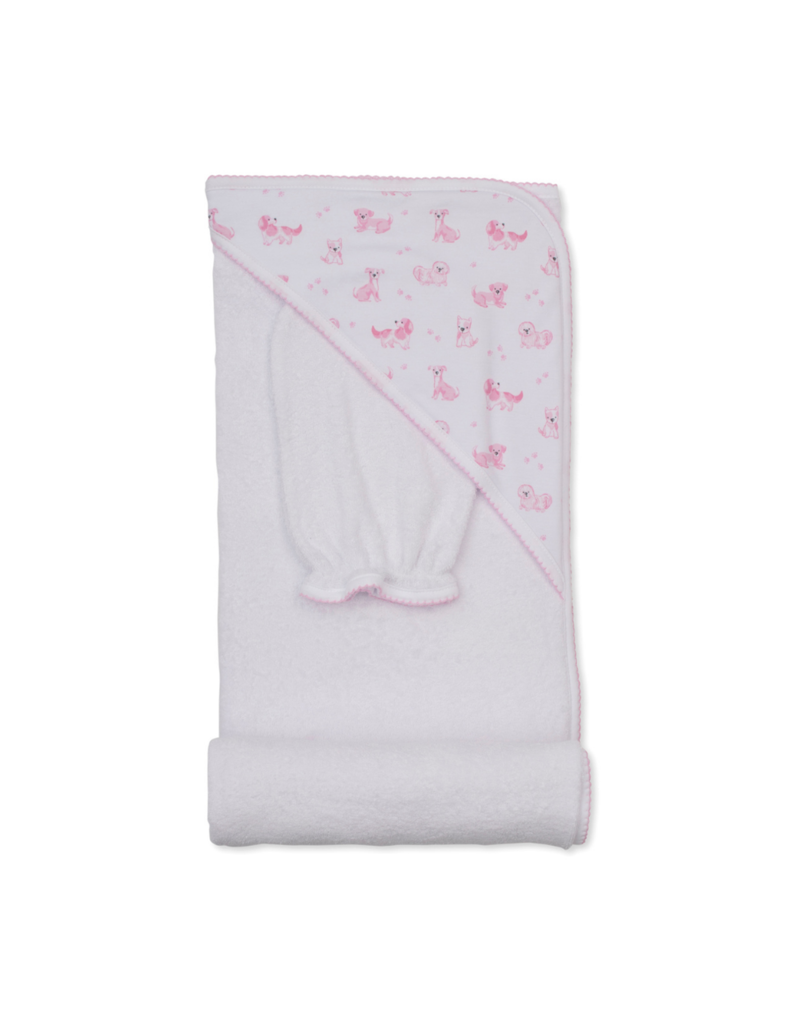 Kissy Kissy Puppy Paws Pink Hooded Towel w/ Mitt Set