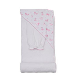 Kissy Kissy Puppy Paws Pink Hooded Towel w/ Mitt Set