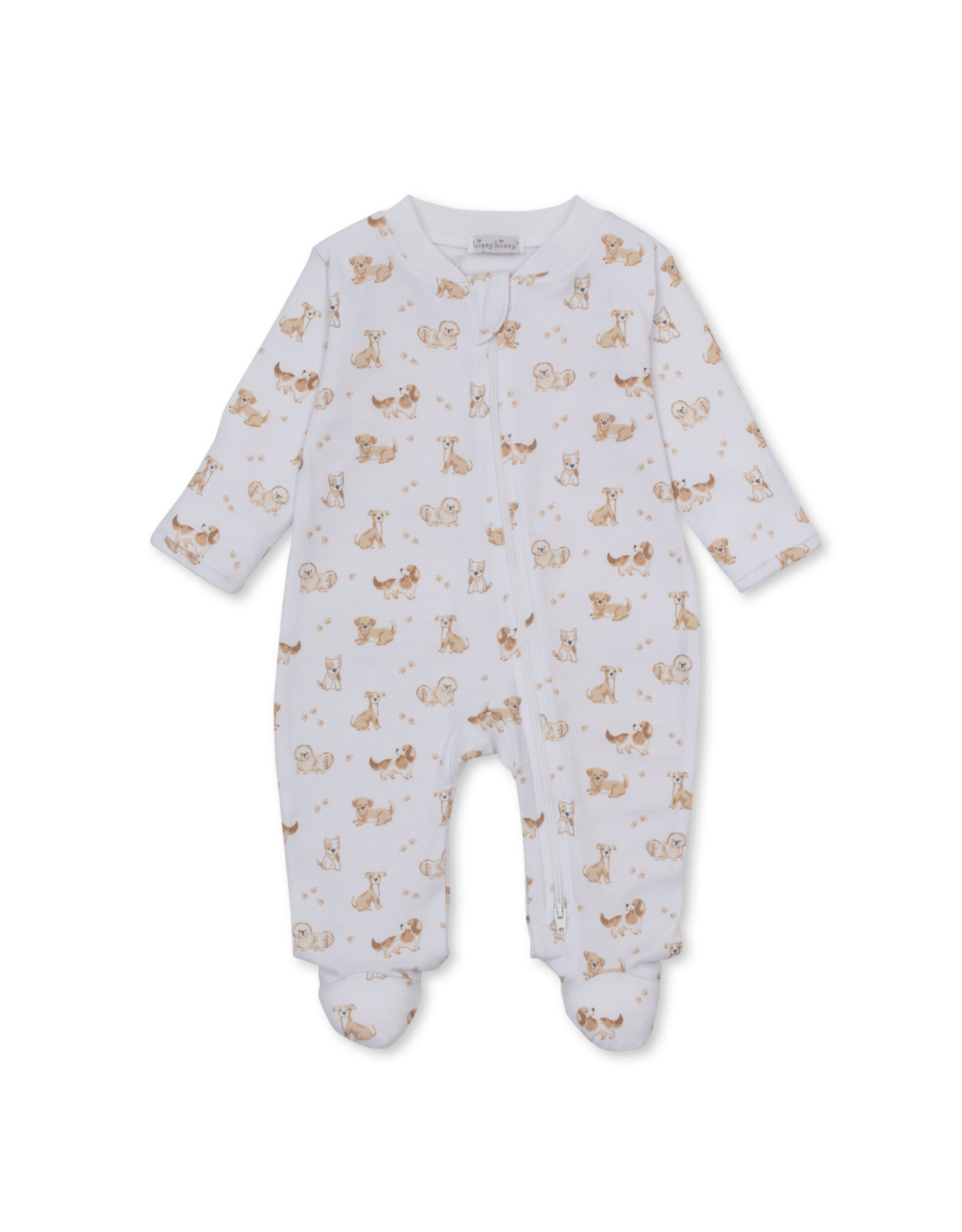 Kissy Kissy Puppy Paws Brown Print Zip Footie