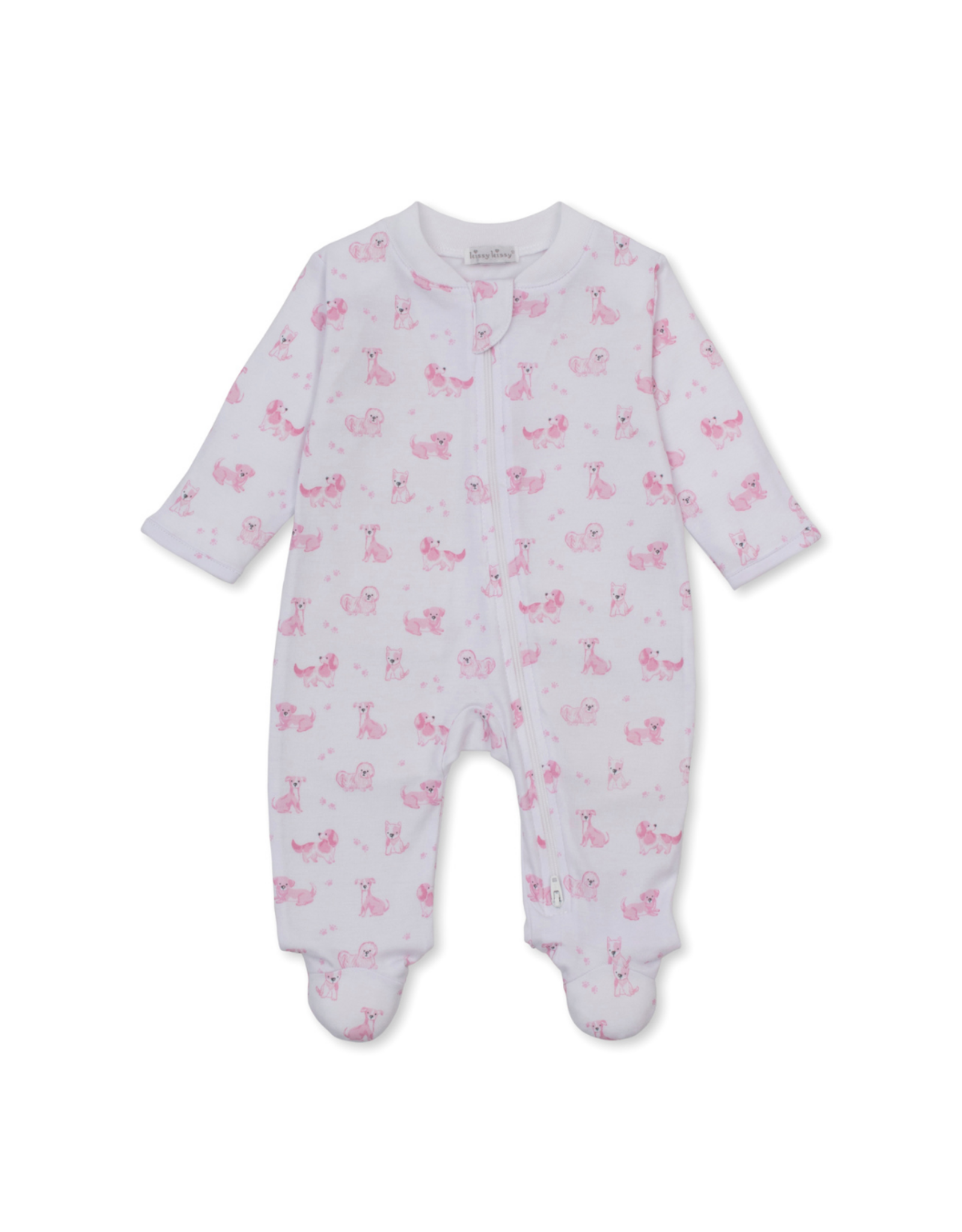 Kissy Kissy Puppy Paws Pink Print Zip Footie