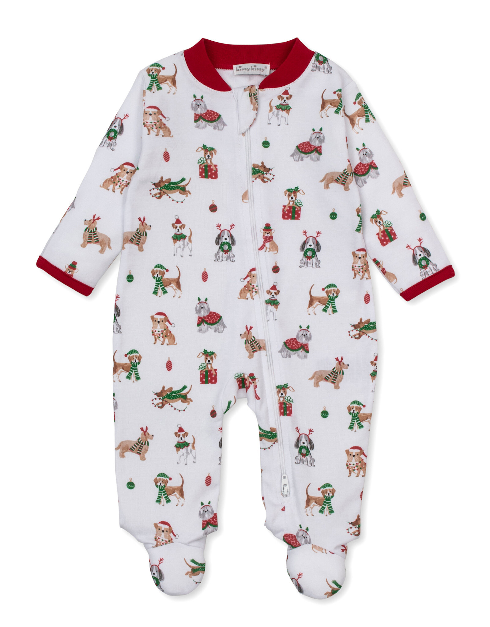 Kissy Kissy Zip Footie, Santa's Merry Pups