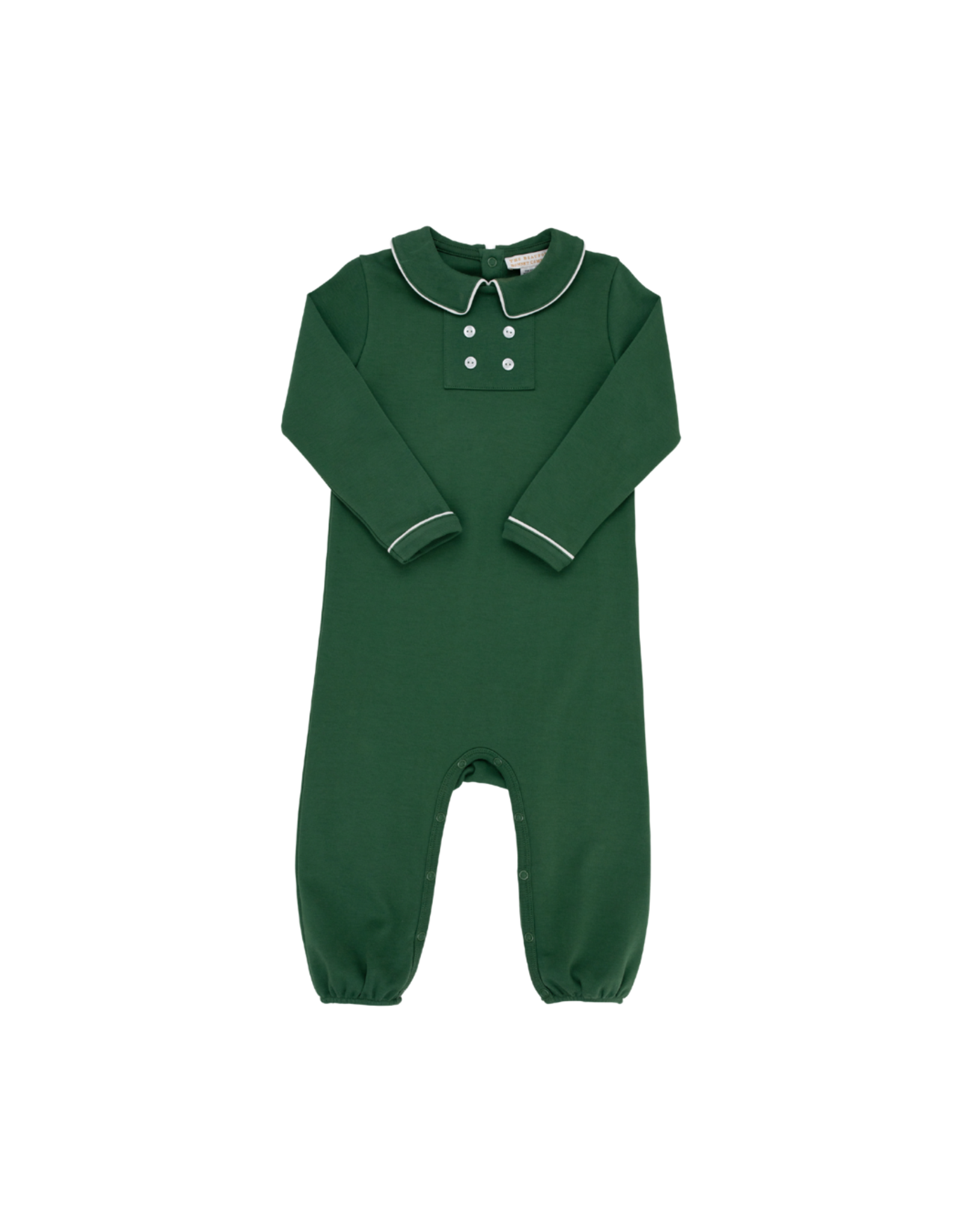 The Beaufort Bonnet Company LS Benny Button Romper,  Grier Green