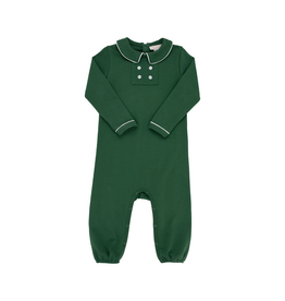 The Beaufort Bonnet Company LS Benny Button Romper,  Grier Green