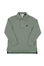 The Beaufort Bonnet Company Prim and Proper LS Pima Polo Grier Green/ Palm Pearl Stripe