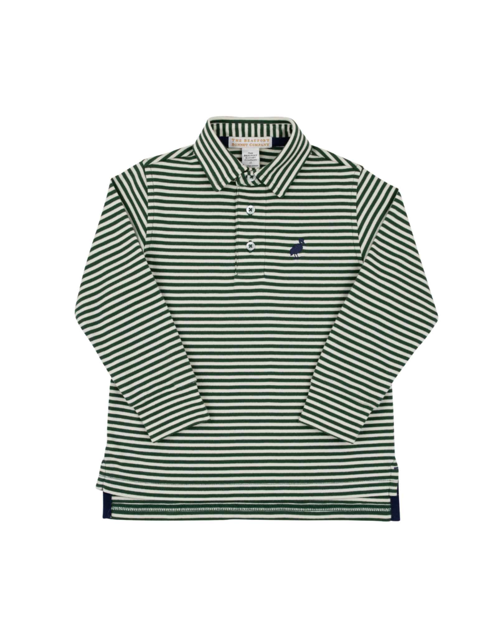 The Beaufort Bonnet Company Prim and Proper LS Pima Polo Grier Green/ Palm Pearl Stripe