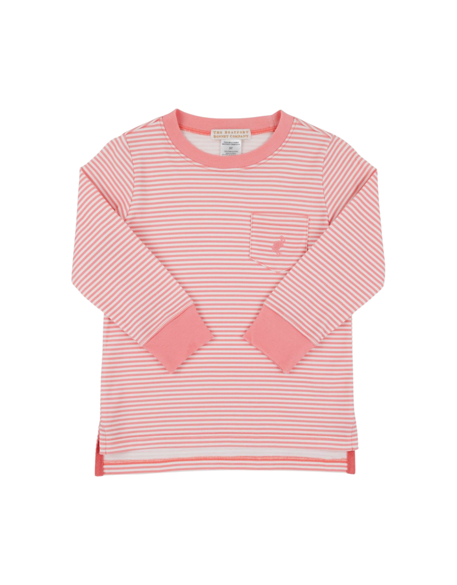 The Beaufort Bonnet Company LS Carter Crewneck, Parrot Cay Coral Stripe