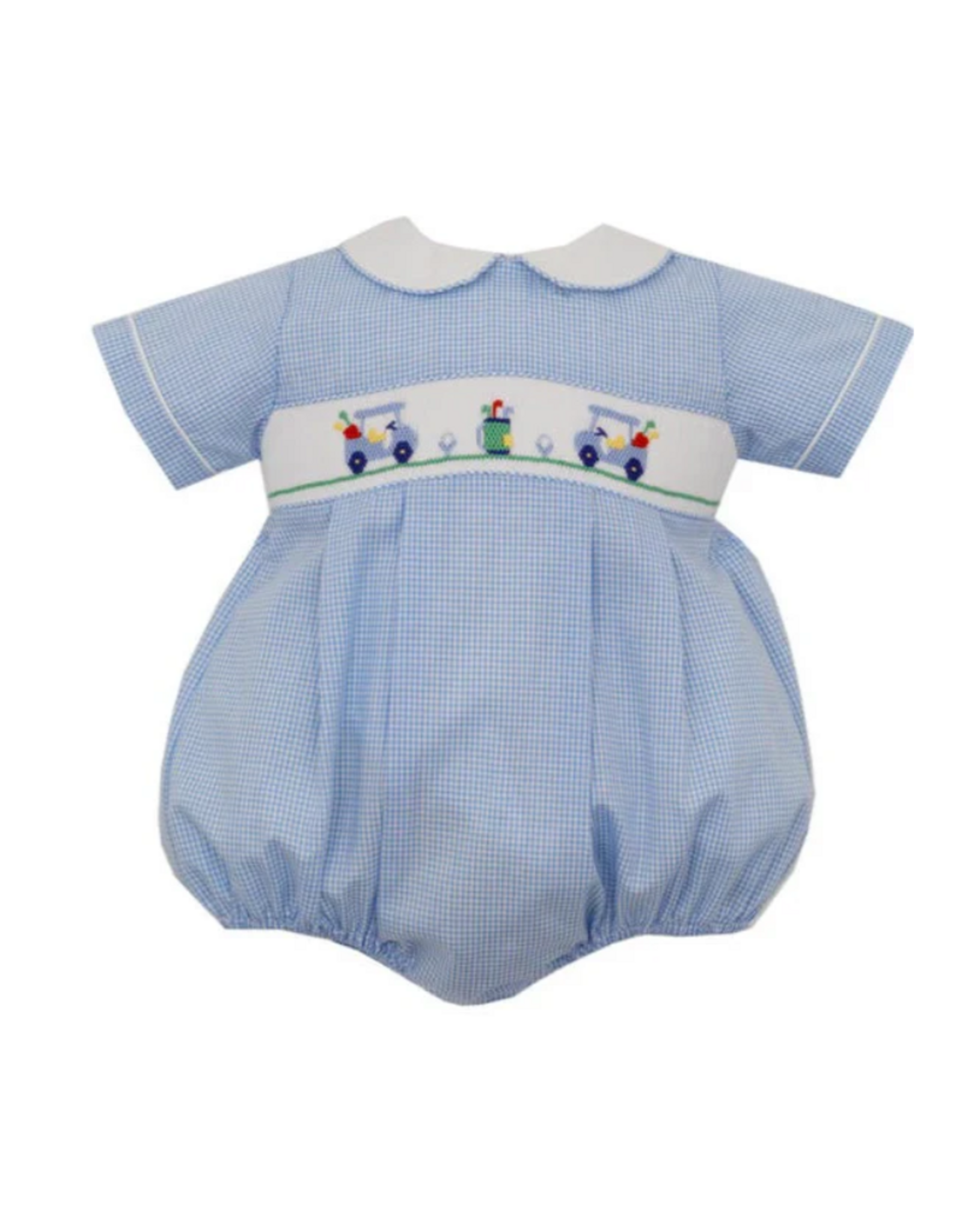 Petit Bebe Blue Check Smocked Golf Boy Bubble
