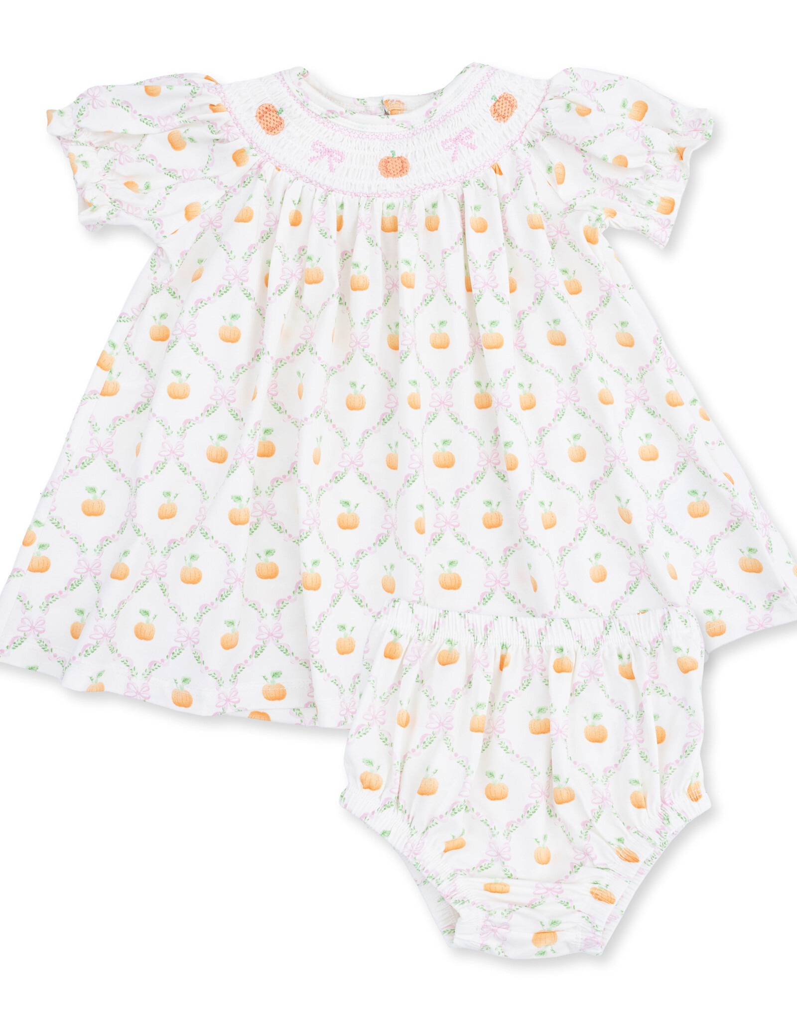Angel Dear Pretty Pumpkin Trellis - Jane Puff Sleeve Bishop Dress and Bloomer