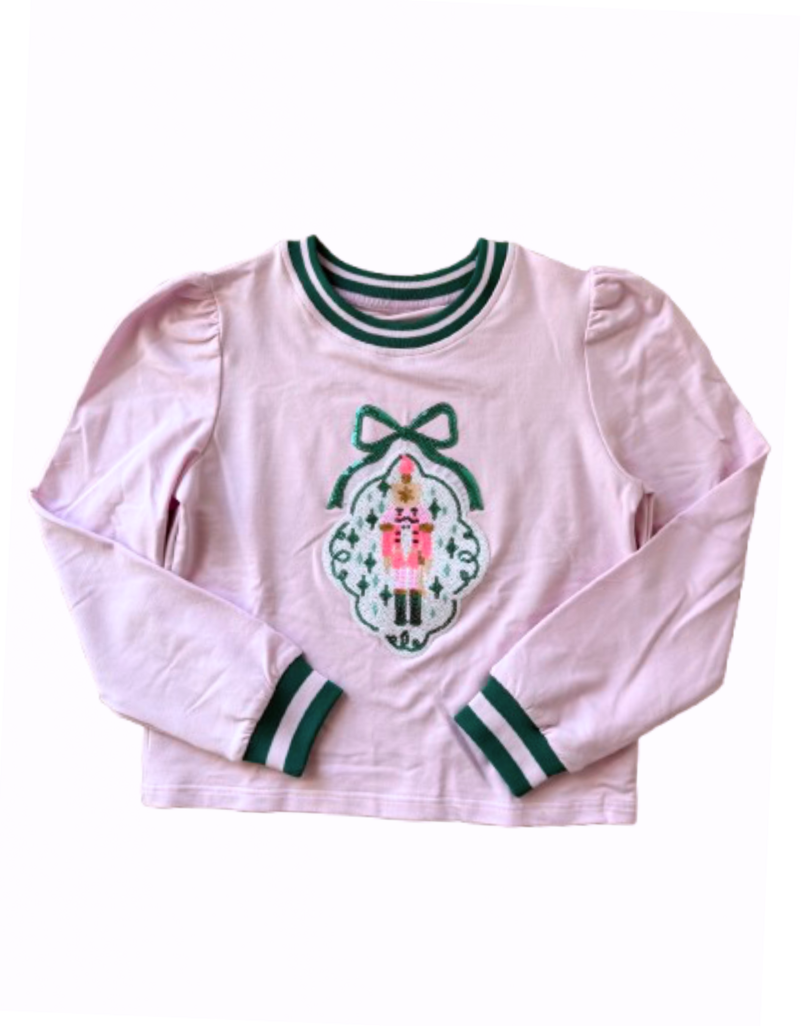 Blended Spirit Pink Nutcracker Puff Sleeve Patch Sweatshirt