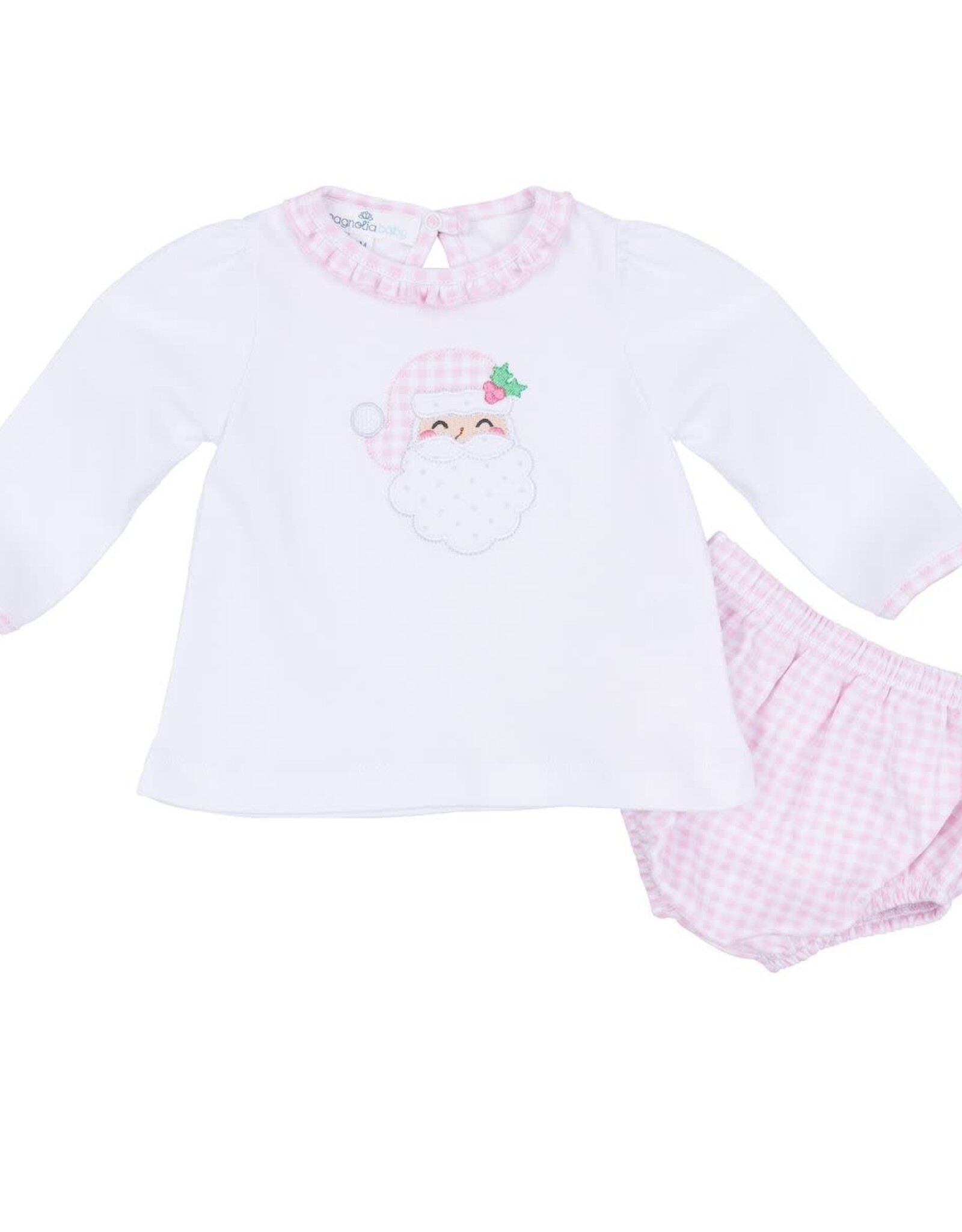 Magnolia Baby Sweet St Nick Applique Ruffle Diaper Set, Pink