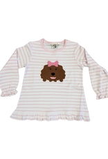 Luigi White/Pink Stripe LS Girl Ruffle Tee, Doodle