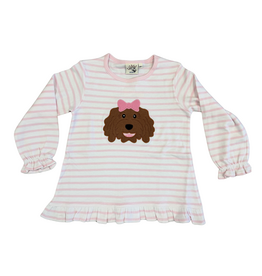 Luigi White/Pink Stripe LS Girl Ruffle Tee, Doodle