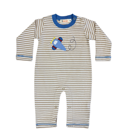 Luigi White/Tan Stripe LS Romper, Airplanes