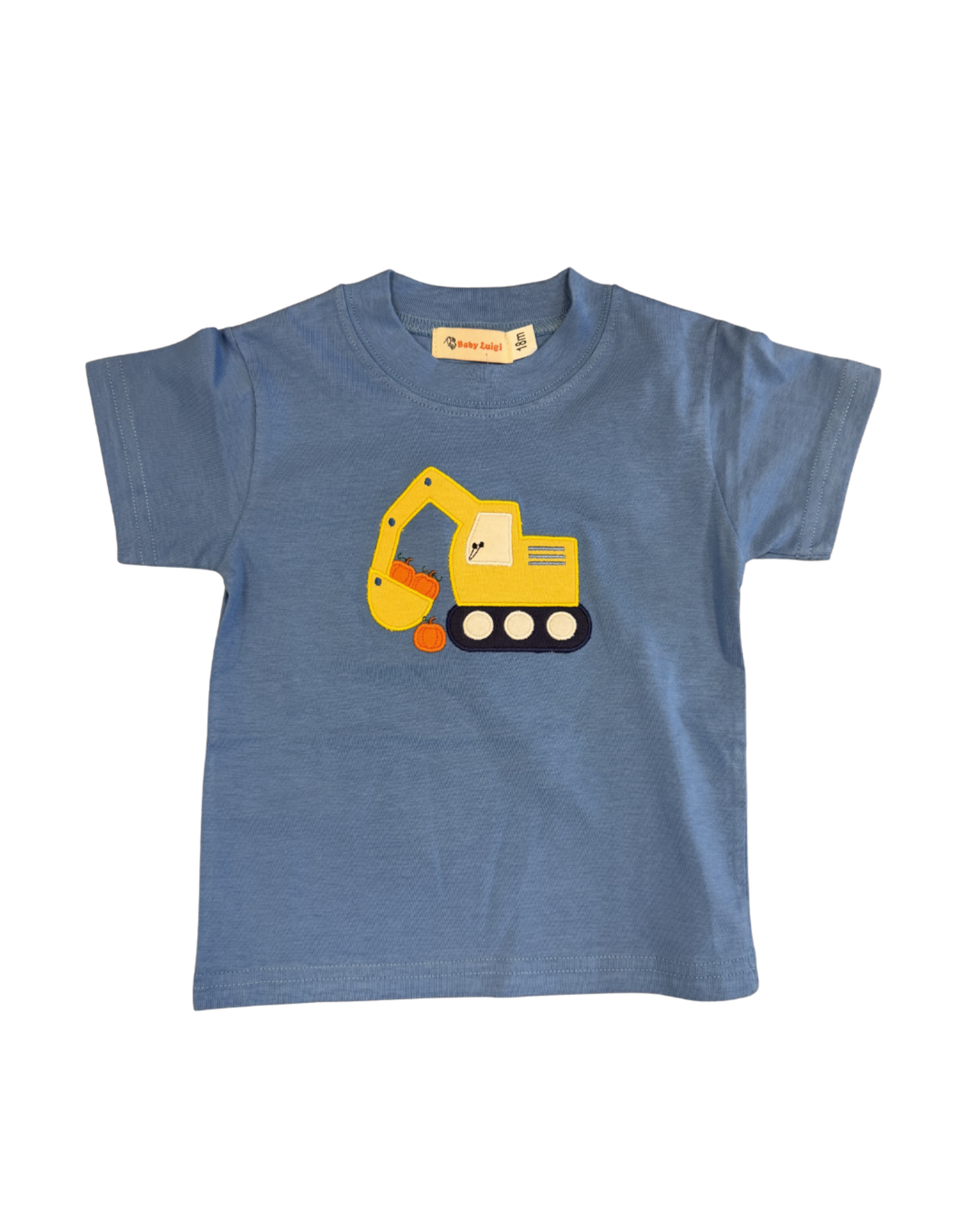 Luigi Blue SS Tshirt, Backhoe w/ Pumpkins