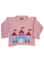 Luigi Light Pink Rolled Neck Sweater, Castle with Flowers