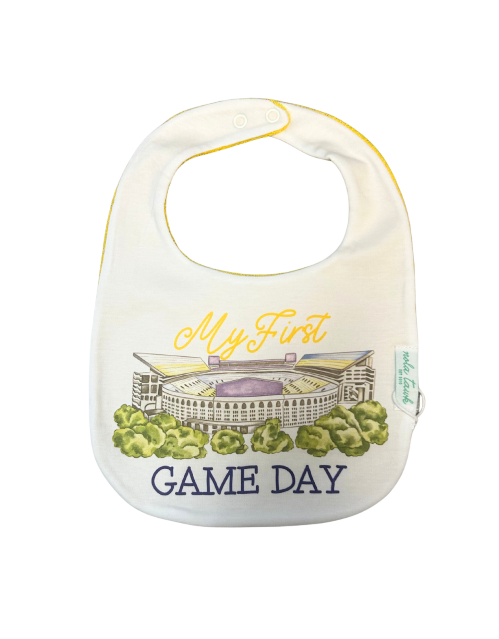 Nola Tawk LSU - My First Game Day Organic Cotton Bib