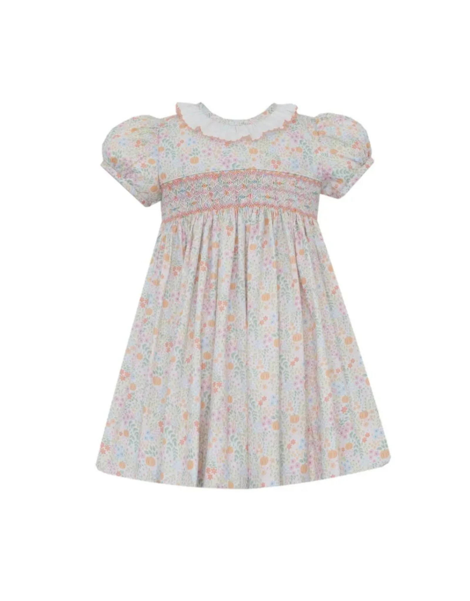 Petit Bebe Pumpkin Print Floral Smocked Dress