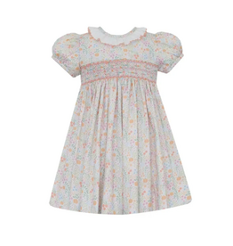 Petit Bebe Pumpkin Print Floral Smocked Dress