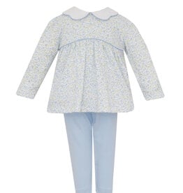 Petit Bebe Caroline Tiny Blue Floral Knit Tunic Legging Set