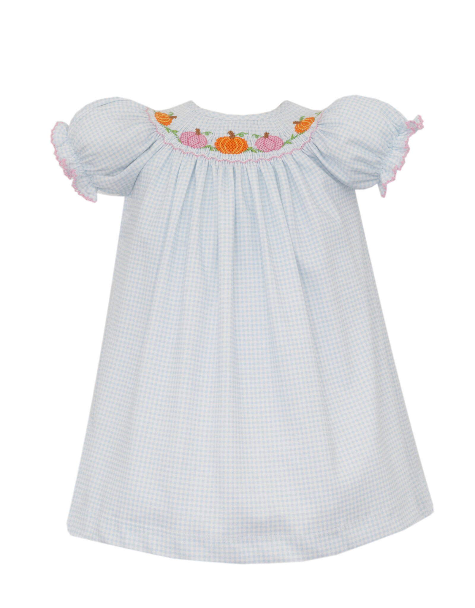 Petit Bebe Blue Gingham Knit Bishop, Pumpkin