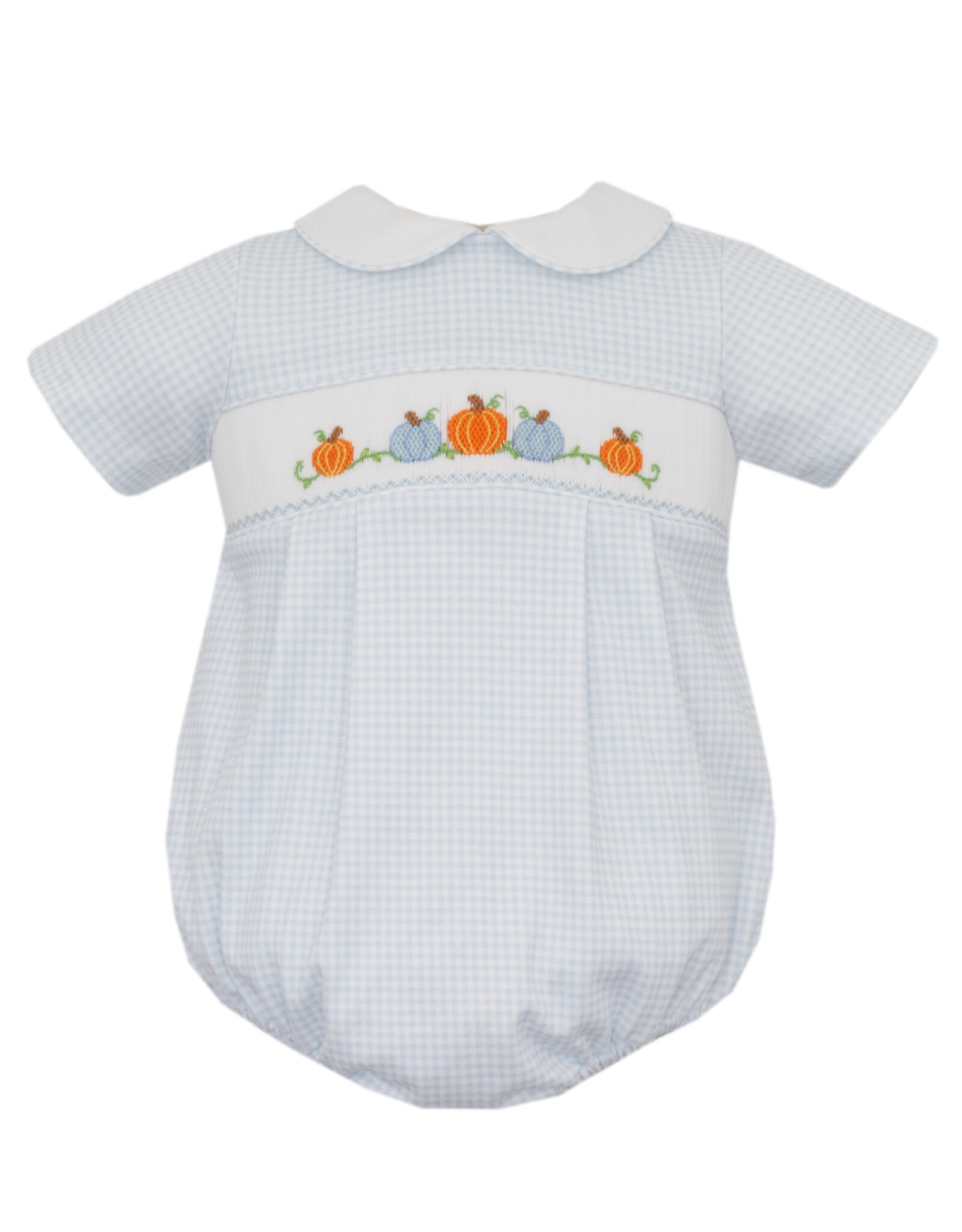 Petit Bebe Blue Gingham Knit Bubble, Pumpkin