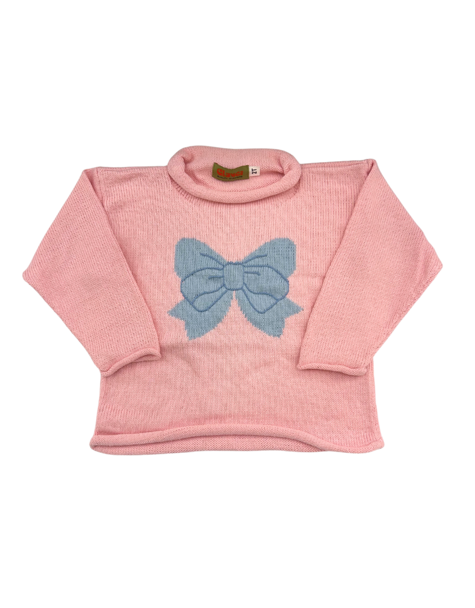 Luigi Large Blue Bow Lt Pink Roll Neck Sweater