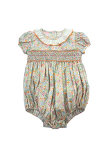 Petit Bebe Pumpkin Print Floral Smocked Bubble
