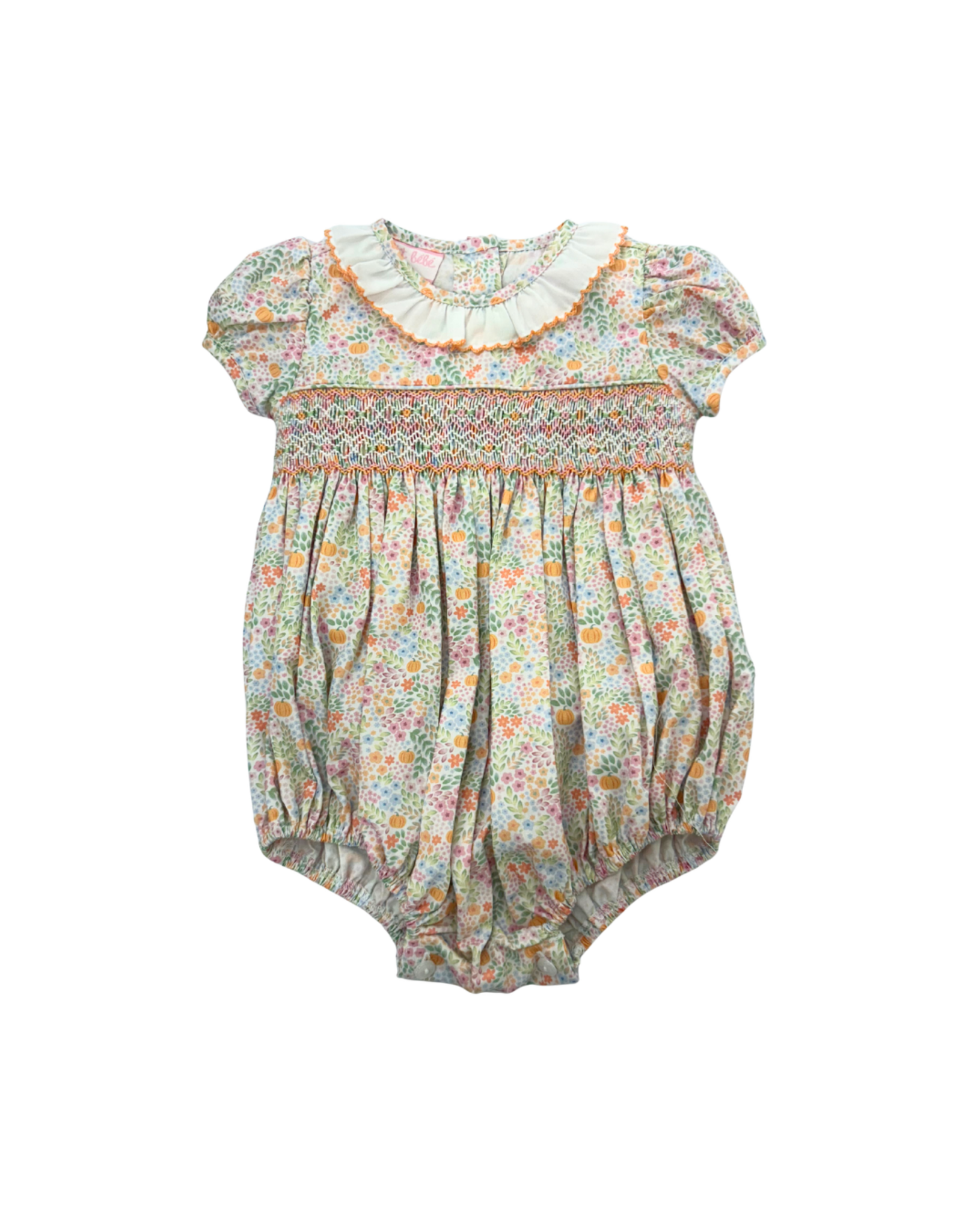 Petit Bebe Pumpkin Print Floral Smocked Bubble