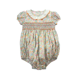 Petit Bebe Pumpkin Print Floral Smocked Bubble