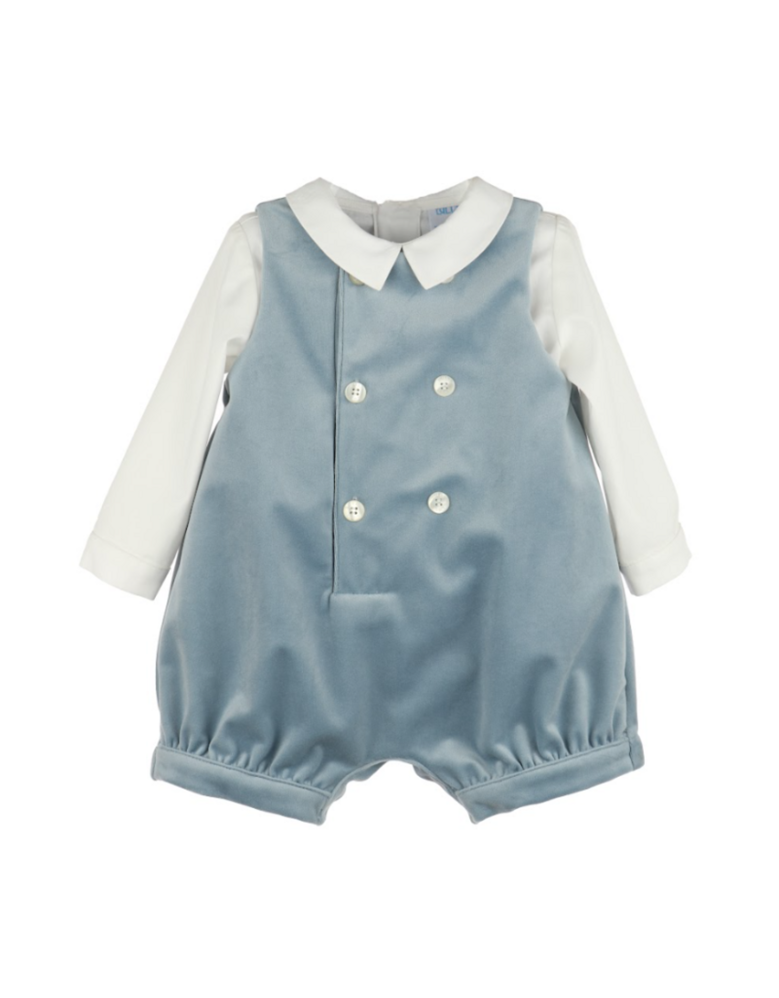 Luli & Me Blue Deluxe Velvet Boy Romper