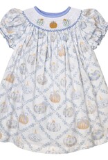 Krewe Kids Brooke SS Bishop Dress, Blue Pumpkin Trellis