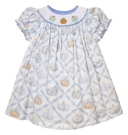 Krewe Kids Brooke SS Bishop Dress, Blue Pumpkin Trellis