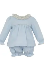 Petit Bebe Lt Blue Knit Set w/ Orange Floral Ruffle Collar