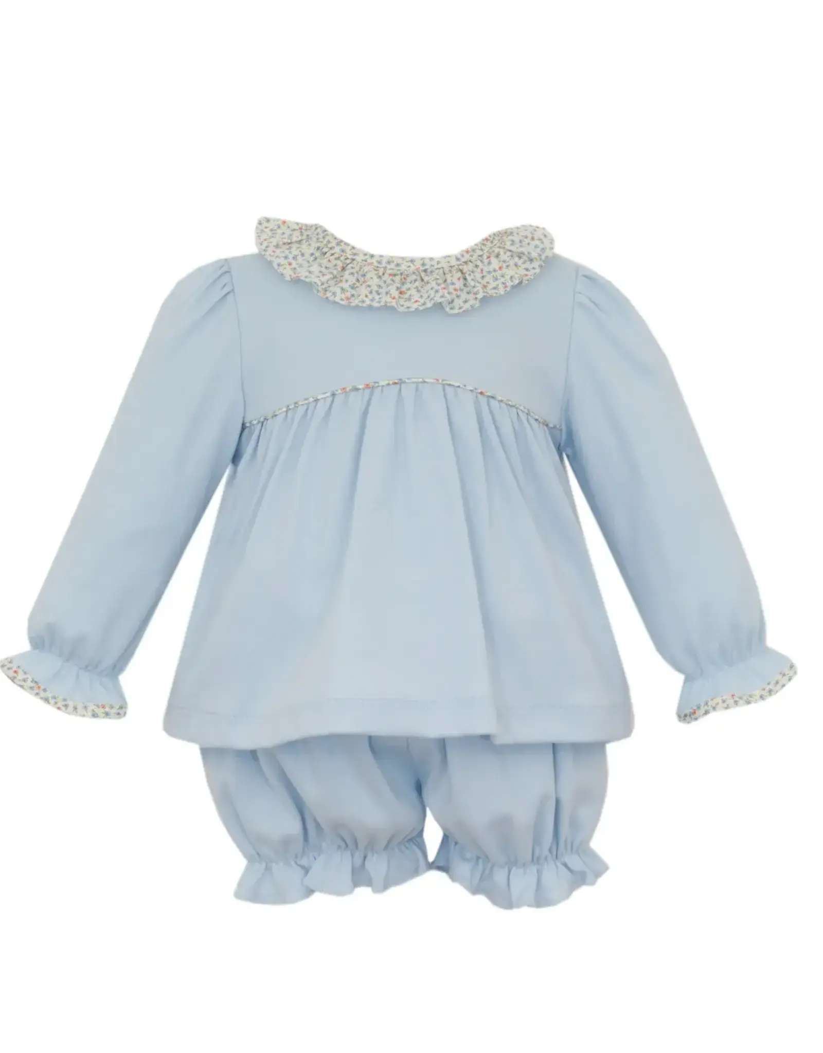 Petit Bebe Lt Blue Knit Set w/ Orange Floral Ruffle Collar