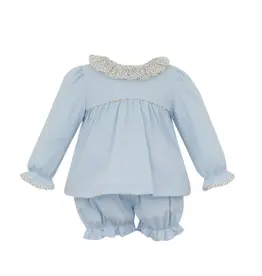 Petit Bebe Lt Blue Knit Set w/ Orange Floral Ruffle Collar