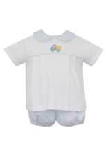 Petit Bebe Dump Truck Lt Blue Knit Gingham Diaper Set