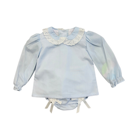 Zuccini Lt Blue Lace Ribbon Collar Bloomer Set