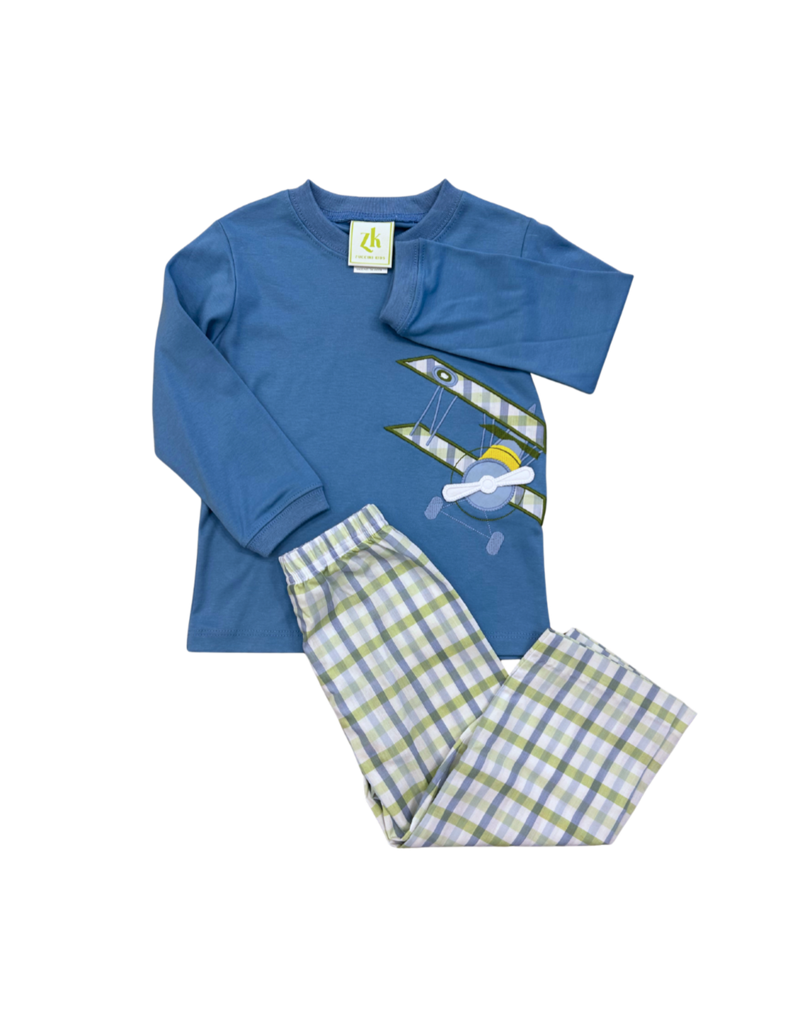 Zuccini Airplane Wingate Plaid Pant Set, Periwinkle Knit