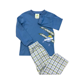 Zuccini Airplane Wingate Plaid Pant Set, Periwinkle Knit