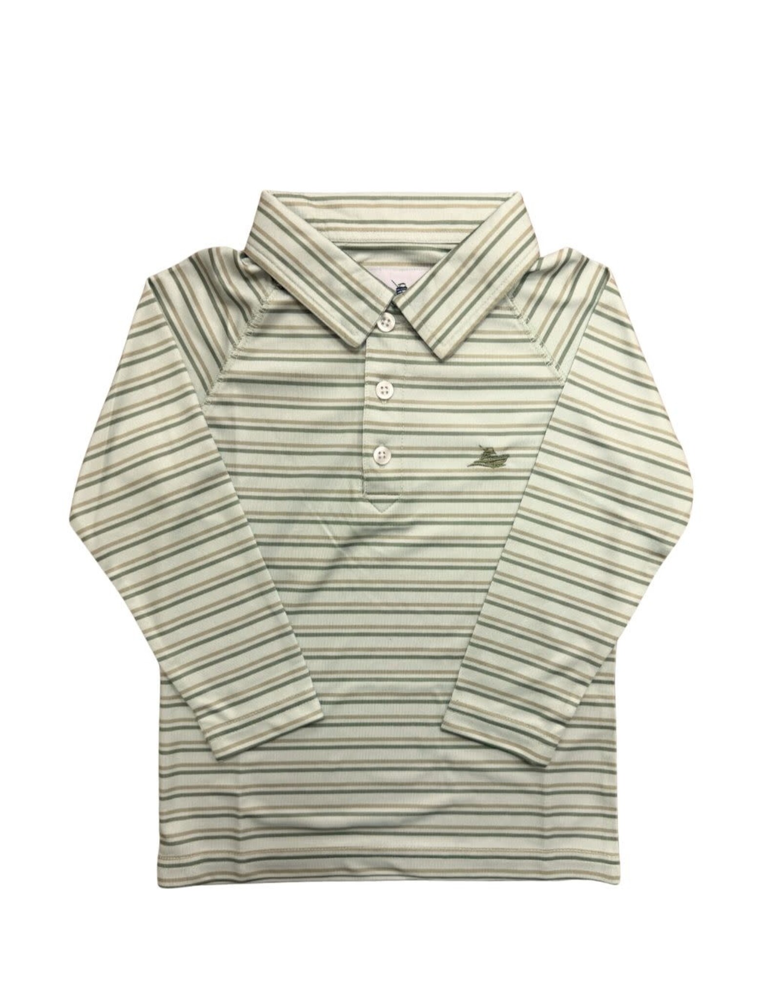 SouthBound LS Dryfit Polo, Green Stripe