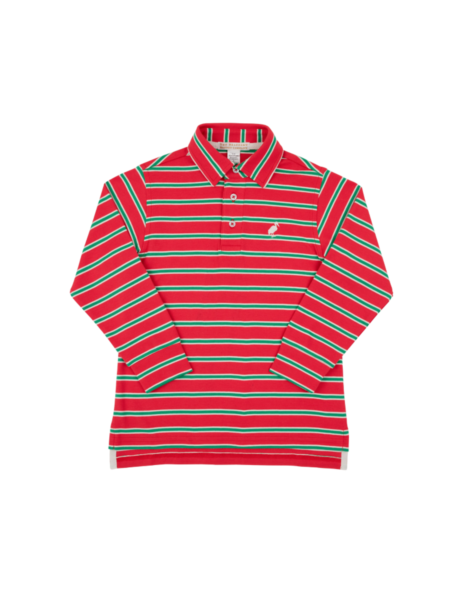 The Beaufort Bonnet Company Striped Prim and Proper Polo LS, Richmond Red/ Kiawah Kelly