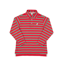 The Beaufort Bonnet Company Striped Prim and Proper Polo LS, Richmond Red/ Kiawah Kelly