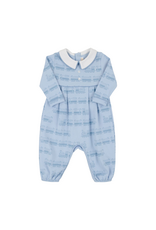 The Beaufort Bonnet Company LS Bradford Romper, Blue Choo Choos