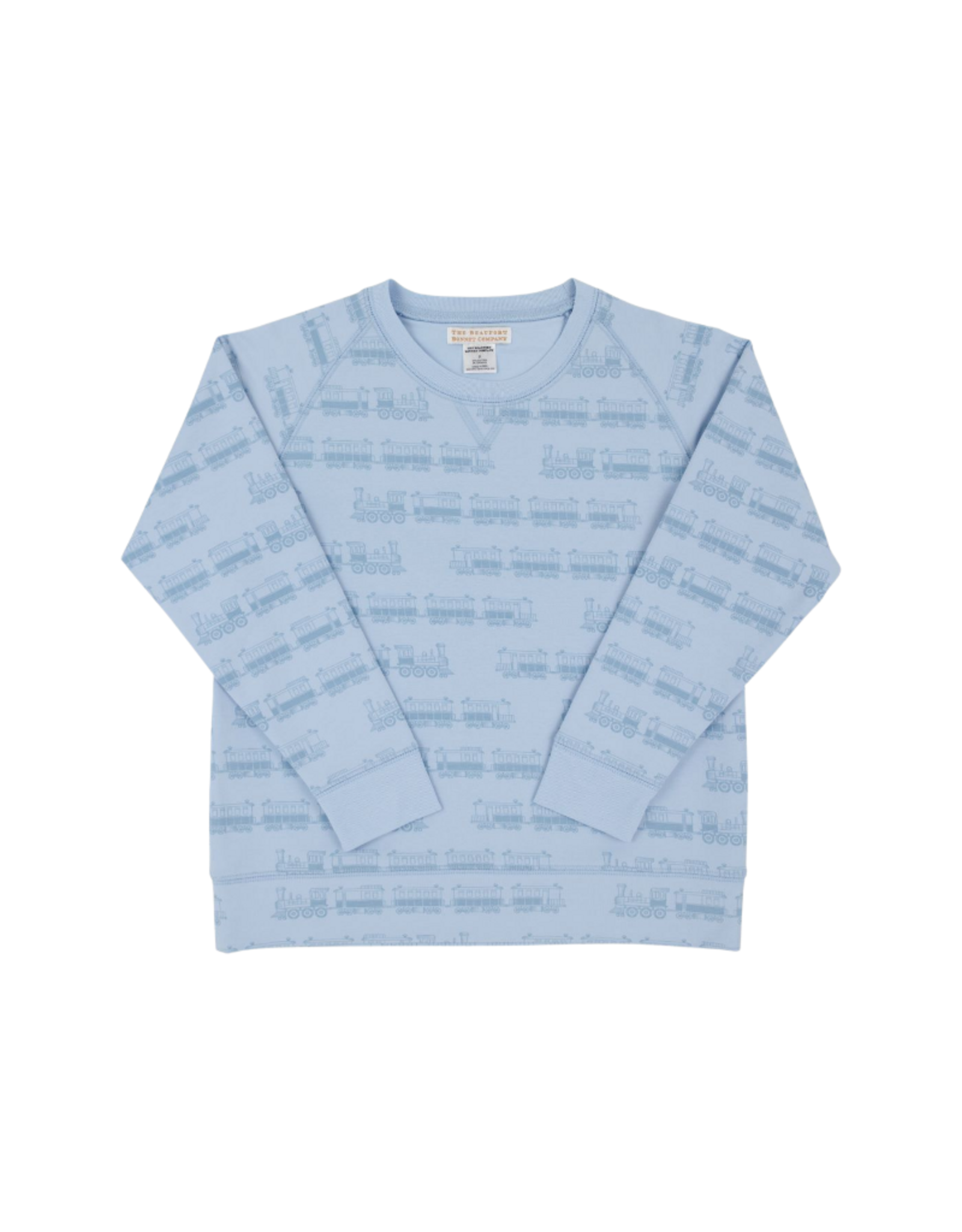 The Beaufort Bonnet Company Cassidy Comfy Crewneck, Blue Choo Choos
