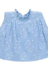 Pink Chicken Misha Top, Blue Dewdrop Block Print